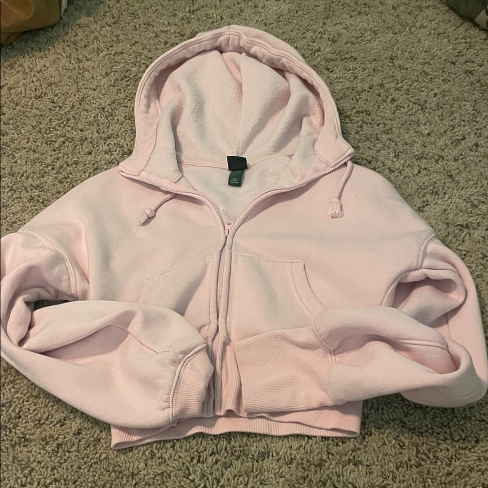 Light Pink Zip-Up Hoodie very cropped size xxs